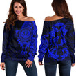 RugbyLife Clothing - Polynesian Tattoo Style Maori - Special Tattoo - Blue Version Off Shoulder Sweater A7 | RugbyLife