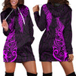 RugbyLife Clothing - Polynesian Tattoo Style Maori Silver Fern - Pink Version Hoodie Dress A7 | RugbyLife