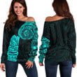RugbyLife Clothing - Polynesian Tattoo Style Tiki - Cyan Version Off Shoulder Sweater A7 | RugbyLife