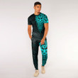 RugbyLife Clothing - Polynesian Tattoo Style Mask Native - Cyan Version T-Shirt and Jogger Pants A7 | RugbyLife