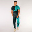 RugbyLife Clothing - (Custom) Polynesian Tattoo Style Turtle - Cyan Version T-Shirt and Jogger Pants A7 | RugbyLife