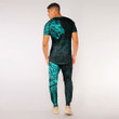 RugbyLife Clothing - Polynesian Tattoo Style Tribal Lion - Cyan Version T-Shirt and Jogger Pants A7