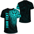 RugbyLife Clothing - (Custom) Polynesian Tattoo Style Mask Native - Cyan Version T-Shirt A7 | RugbyLife