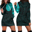 RugbyLife Clothing - Polynesian Sun Mask Tattoo Style - Cyan Version Hoodie Dress A7 | RugbyLife