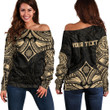 RugbyLife Clothing - (Custom) Polynesian Tattoo Style Flower - Gold Version Off Shoulder Sweater A7 | RugbyLife
