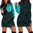 RugbyLife Clothing - Polynesian Tattoo Style Turtle - Cyan Version Hoodie Dress A7 | RugbyLife