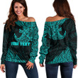 RugbyLife Clothing - (Custom) Polynesian Tattoo Style Surfing - Cyan Version Off Shoulder Sweater A7 | RugbyLife