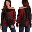 RugbyLife Clothing - Polynesian Tattoo Style Wolf - Red Version Off Shoulder Sweater A7 | RugbyLife
