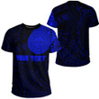 RugbyLife Clothing - (Custom) Polynesian Sun Mask Tattoo Style - Blue Version T-Shirt A7 | RugbyLife