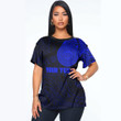 RugbyLife Clothing - (Custom) Polynesian Sun Mask Tattoo Style - Blue Version T-Shirt A7