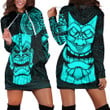 RugbyLife Clothing - Polynesian Tattoo Style Tiki - Cyan Version Hoodie Dress A7 | RugbyLife