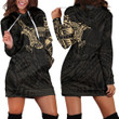 RugbyLife Clothing - Polynesian Tattoo Style Crow - Gold Version Hoodie Dress A7 | RugbyLife