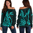 RugbyLife Clothing - New Zealand Aotearoa Maori Silver Fern New - Cyan Version Off Shoulder Sweater A7 | RugbyLife