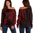RugbyLife Clothing - (Custom) Polynesian Tattoo Style Horse - Red Version Off Shoulder Sweater A7 | RugbyLife
