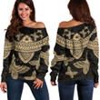 RugbyLife Clothing - Polynesian Tattoo Style Butterfly - Gold Version Off Shoulder Sweater A7 | RugbyLife