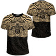 RugbyLife Clothing - Polynesian Tattoo Style Maori Traditional Mask - Gold Version T-Shirt A7 | RugbyLife