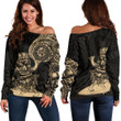RugbyLife Clothing - Polynesian Tattoo Style Tiki Surfing - Gold Version Off Shoulder Sweater A7 | RugbyLife