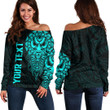 RugbyLife Clothing - (Custom) Polynesian Tattoo Style Mask Native - Cyan Version Off Shoulder Sweater A7 | RugbyLife
