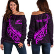 RugbyLife Clothing - (Custom) New Zealand Aotearoa Maori Fern - Pink Version Off Shoulder Sweater A7 | RugbyLife