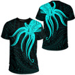 RugbyLife Clothing - Polynesian Tattoo Style Octopus Tattoo - Cyan Version T-Shirt A7 | RugbyLife