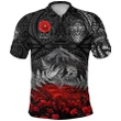 (Custom Personalised) Warriors Rugby Polo Shirt New Zealand Mount Taranaki With Poppy Flowers Anzac Vibes - Black, Custom Text And Number K8 | Lovenewzealand.co