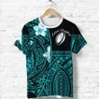 (Custom Personalised) Polynesian Rugby T Shirt Love Turquoise - Custom Text and Number K13 | Lovenewzealand.co