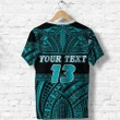 (Custom Personalised) Polynesian Rugby T Shirt Love Turquoise - Custom Text and Number K13 | Lovenewzealand.co