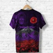 (Custom Personalised) Warriors Rugby T Shirt New Zealand Mount Taranaki With Poppy Flowers Anzac Vibes - Purple K8 | Lovenewzealand.co