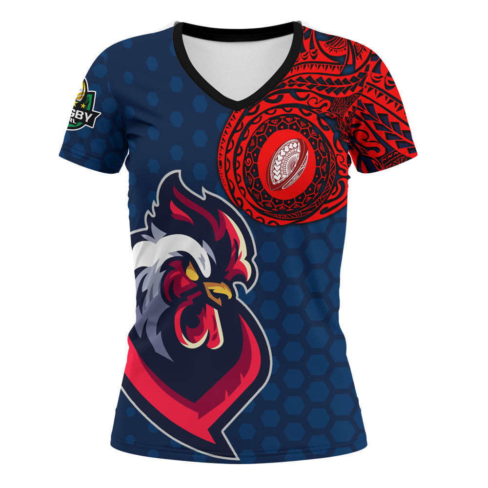 LoveNewZealand Clothing - (Custom) Sydney Roosters Polynesian Tattoo Style V-neck T-shirt A7 | LoveNewZealand