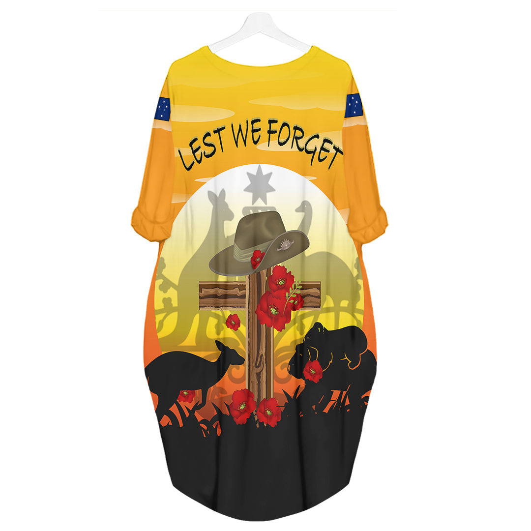 Anzac Day Lest We Forget Animal Batwing Pocket Dress A35