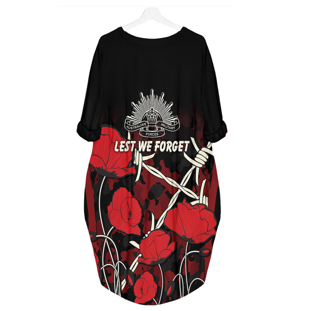 Anzac Day Camouflage Poppy and Barbed Wire Batwing Pocket Dress A35