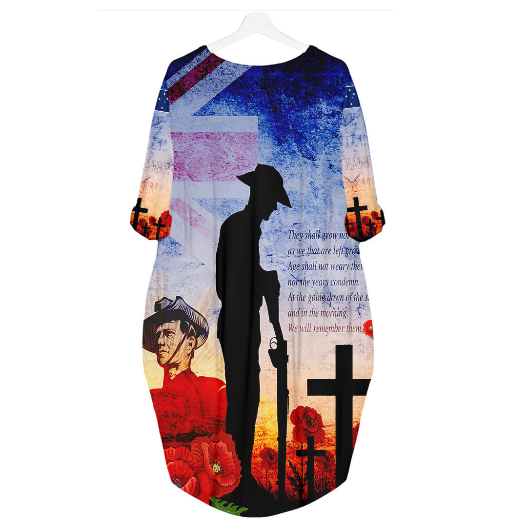 Anzac Day Australia Soldier We Will Rememer Them Batwing Pocket Dress A35