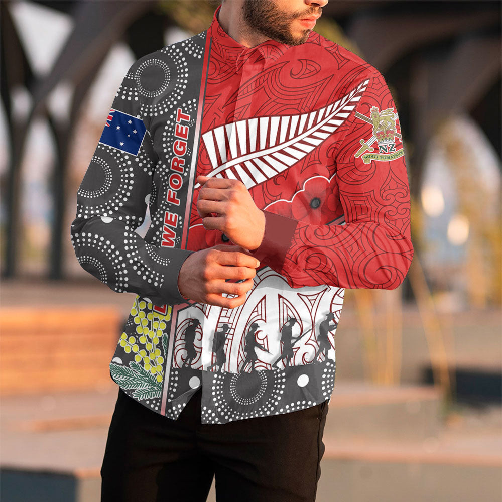 Rugbylife Clothing - (Custom) Australia Indigenous & New Zealand Maori Anzac (Red) Long Sleeve Button Shirt