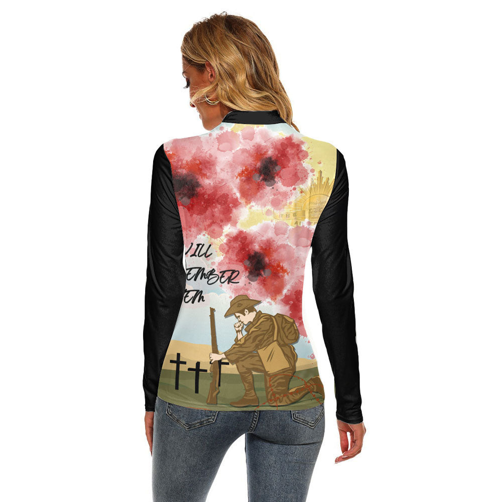 Anzac We Will Remember Them Women's Stretchable Turtleneck Top A31
