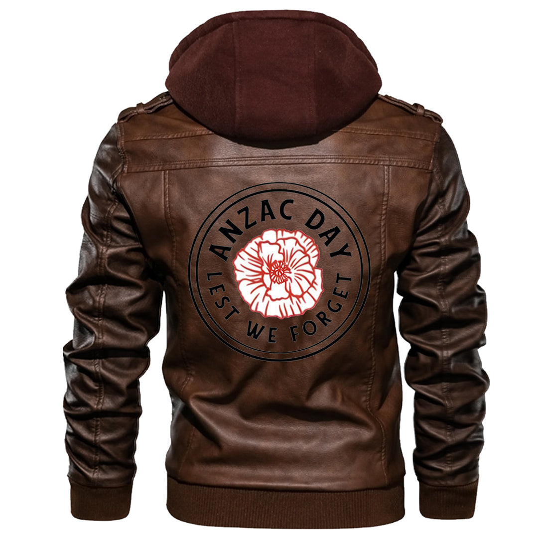 Anzac Day Lest We Forget and Poppy Flower Leather Jacket A35