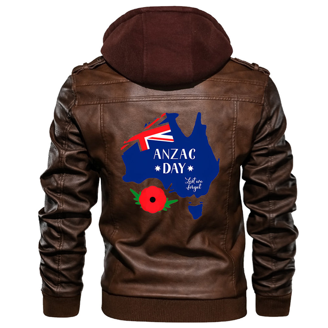 Australia Flag and Map Anzac Day Lest We Forget Leather Jacket A35