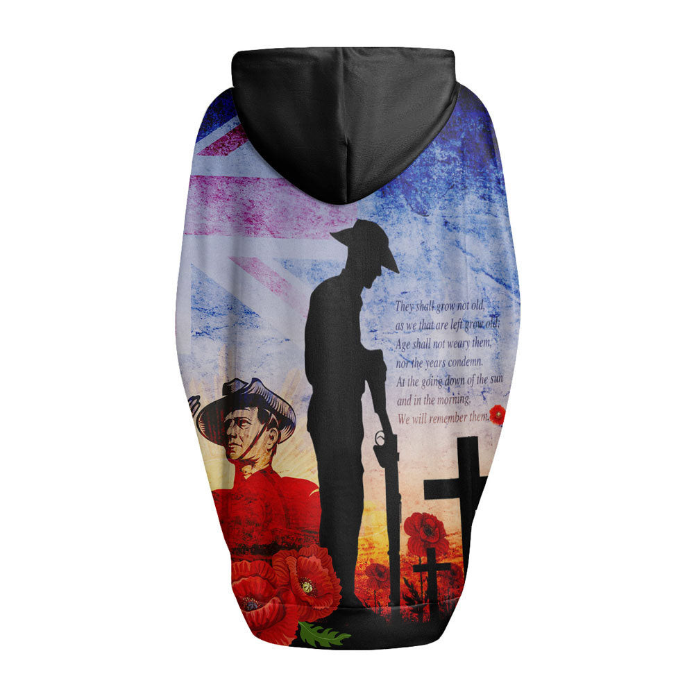 Anzac Day Australia Soldier We Will Rememer Them Women's Knitted Fleece Cloak With Kangaroo Pocket A31