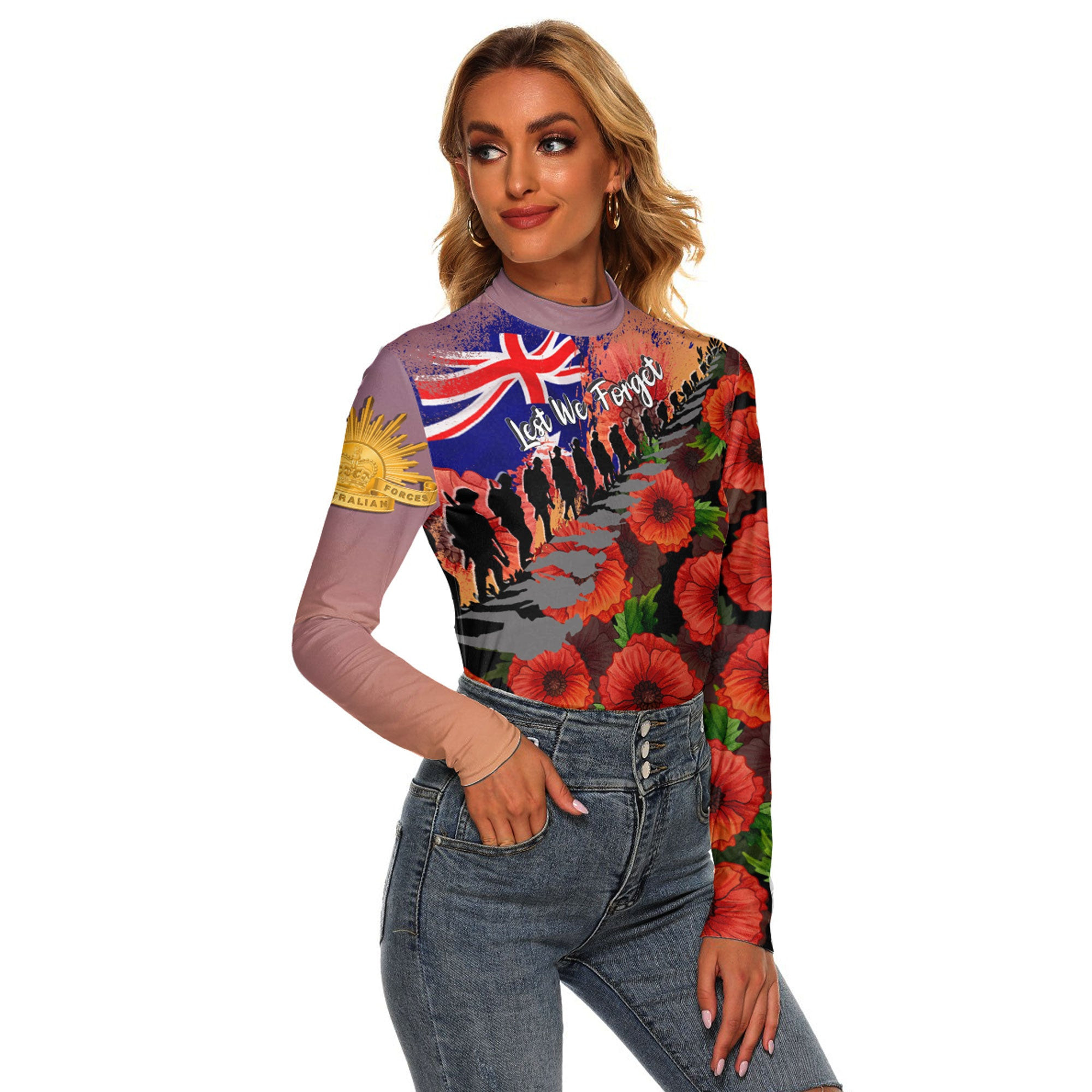 Love New Zealand Clothing - Anzac Day Poppys - Women's Stretchable Turtleneck Top A95 | Love New Zealand