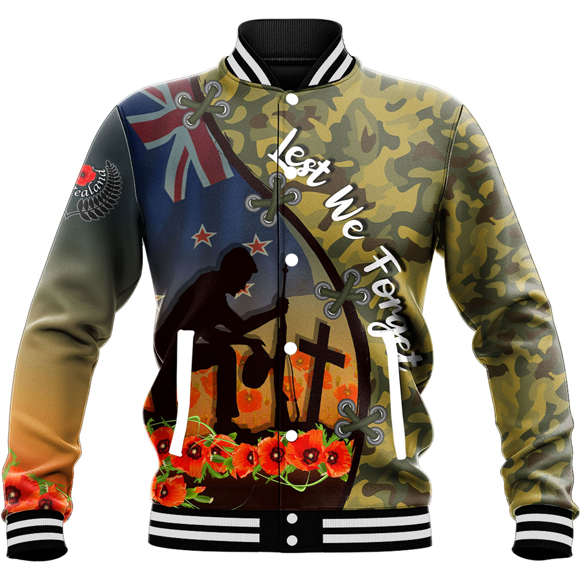 Love New Zealand Clothing - Anzac Day Camouflage Soldier New Zealand - Baseball Jackets A95 | Love New Zealand