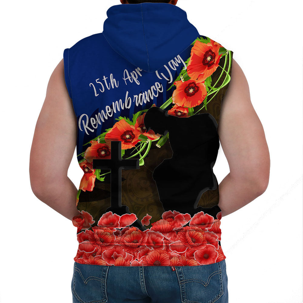 Love New Zealand Clothing - Anzac Day Poppy And Fern - Sleeveless Hoodie A95 | Love New Zealand