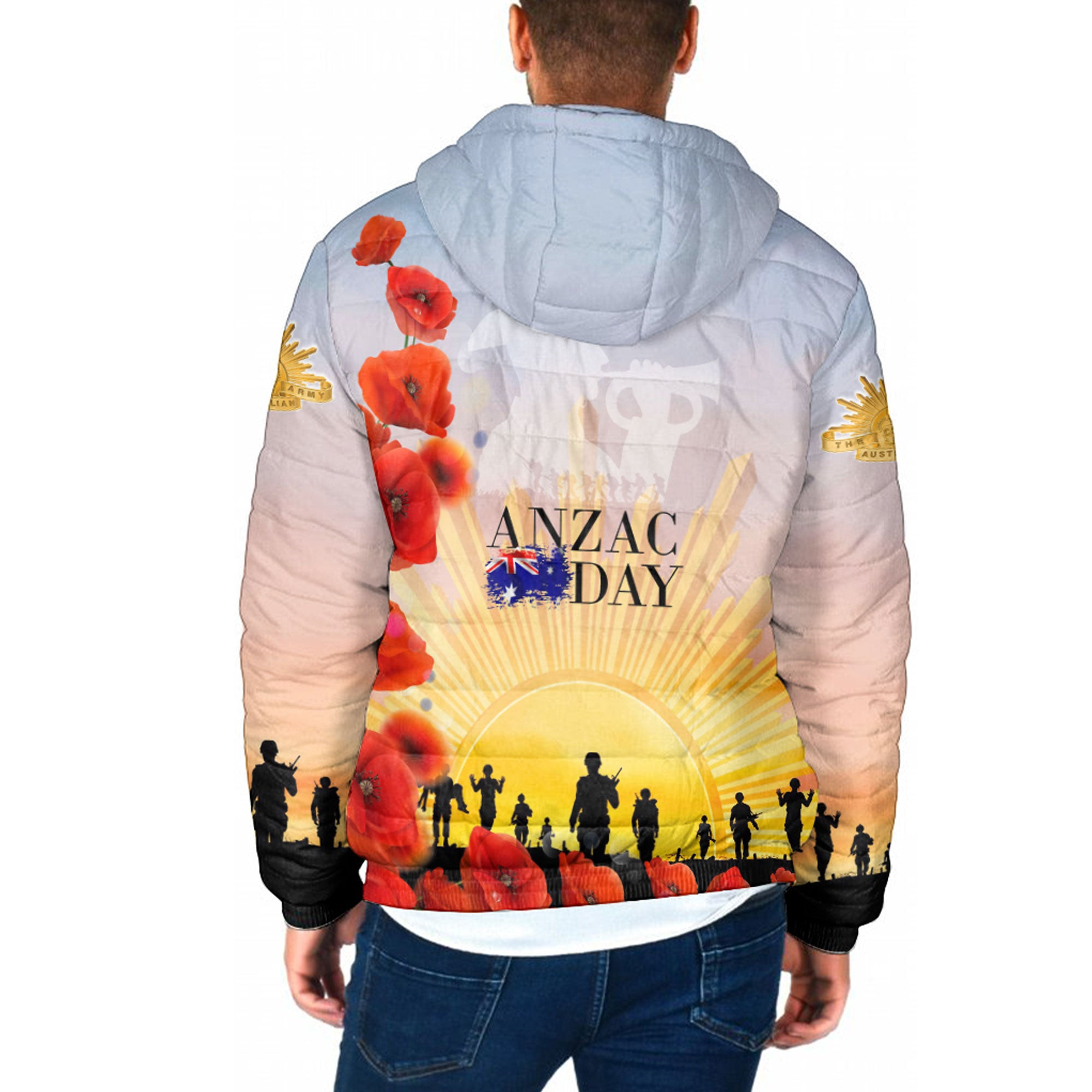 Love New Zealand Clothing - Anzac Day Australia Poppy - Hooded Padded Jacket A95 | Love New Zealand
