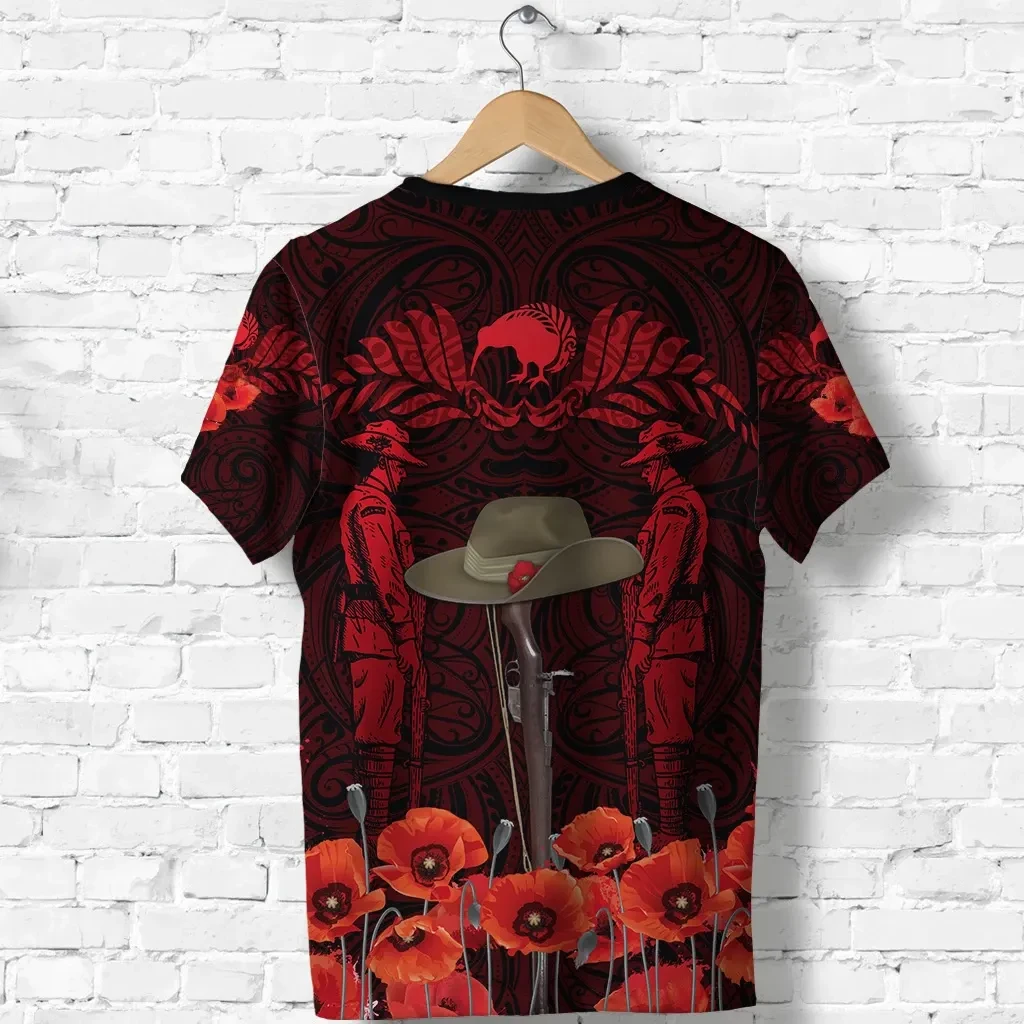 Anzac Day Lest We Forget Poppy T Shirt New Zealand Maori Vibes - Red K8