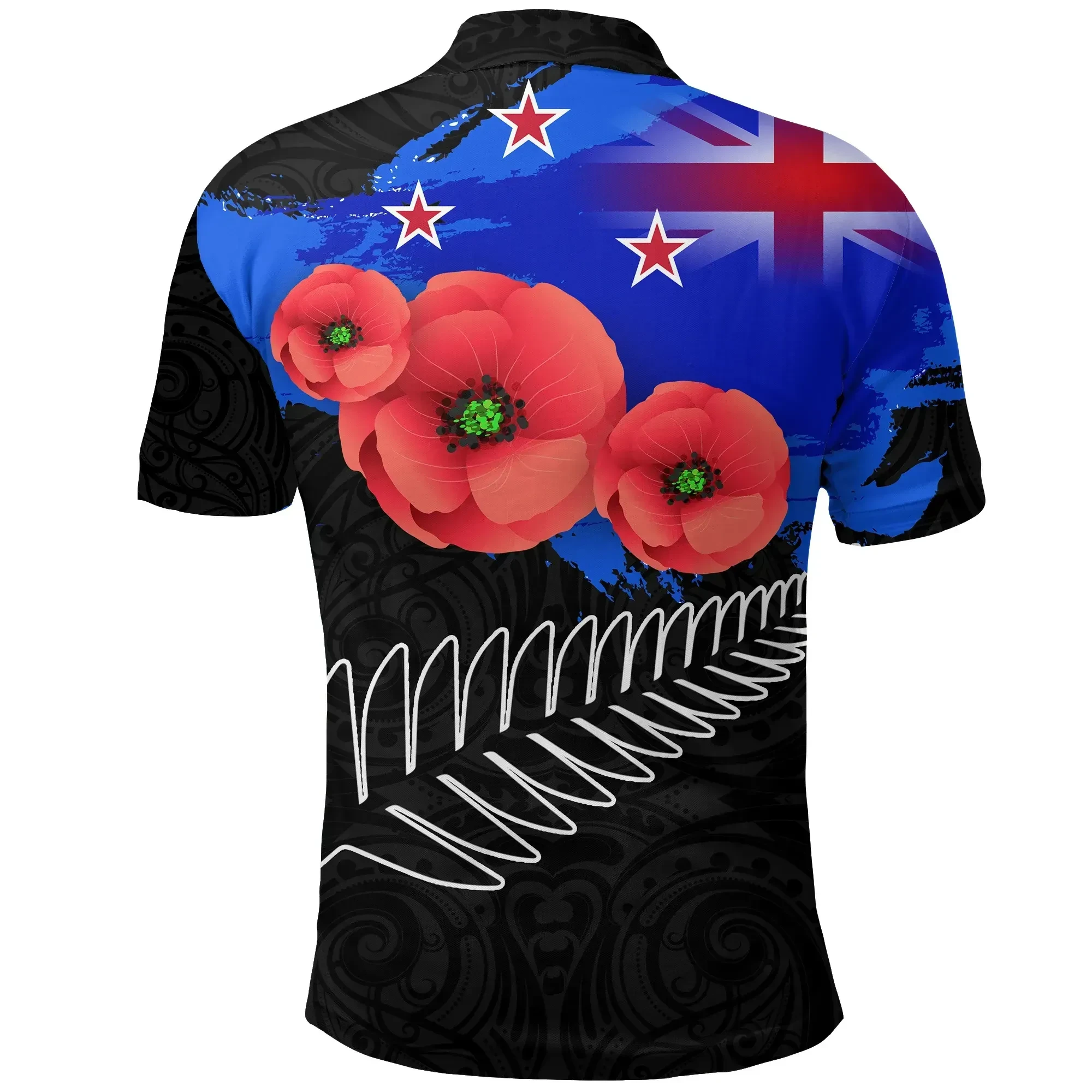 Anzac Day New Zealand Polo Shirt Poppy Silver Fern - Lest We Forget K4 | Lovenewzealand.co