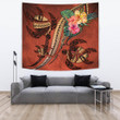 Polynesian Turtle Tapestry - Tribal Tattoo with Hibiscus Coral K4