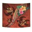 Polynesian Turtle Tapestry - Tribal Tattoo with Hibiscus Coral K4
