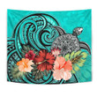 Turtle Tapestry Hibiscus Polynesian Turquoise TH5