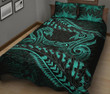 Aotearoa Quilt Bed Set Turquoise Maori Manaia With Silver Fern Th5