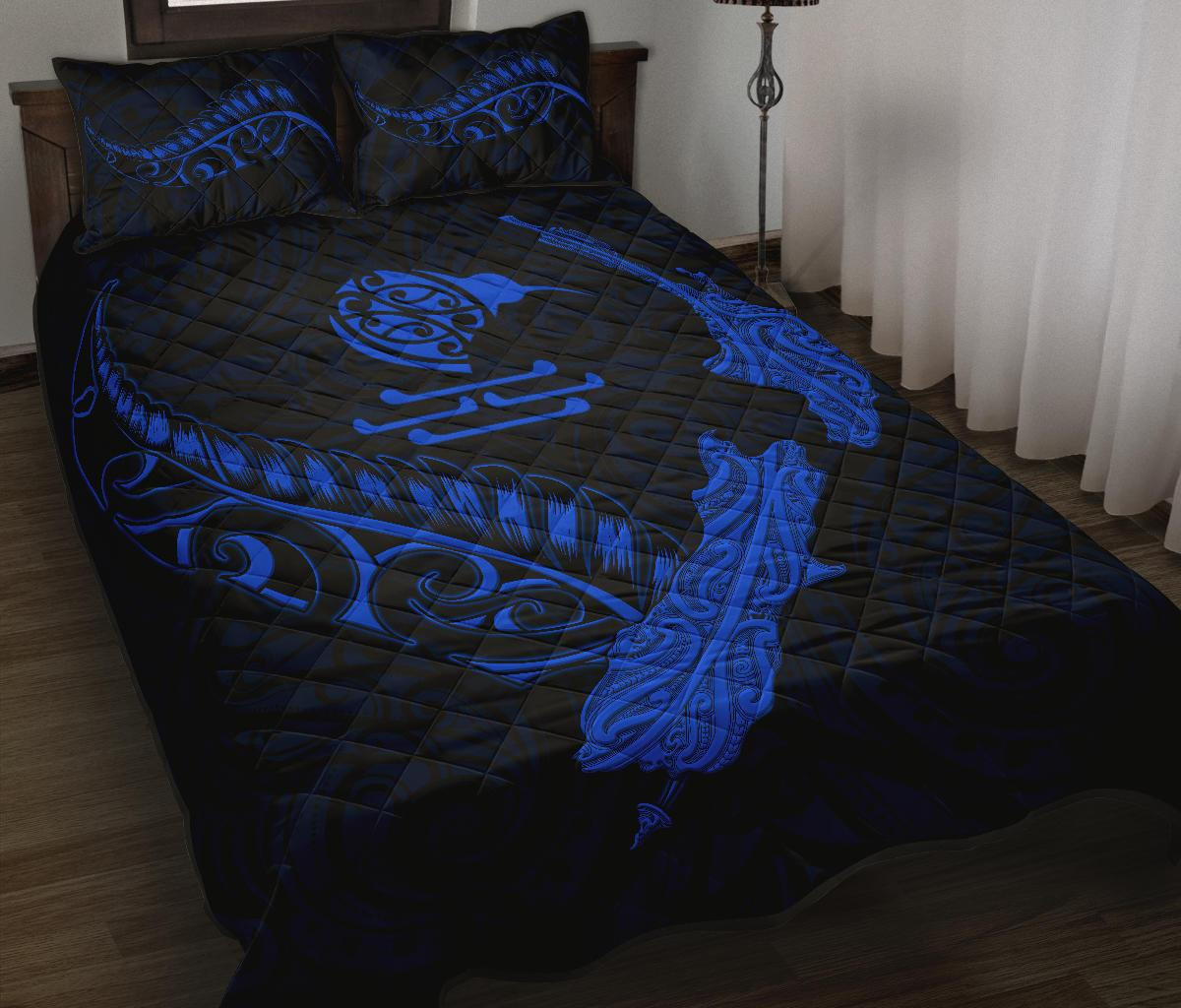 New Zealand Heart Quilt Bed Set - Map Kiwi Mix Silver Fern Blue K4