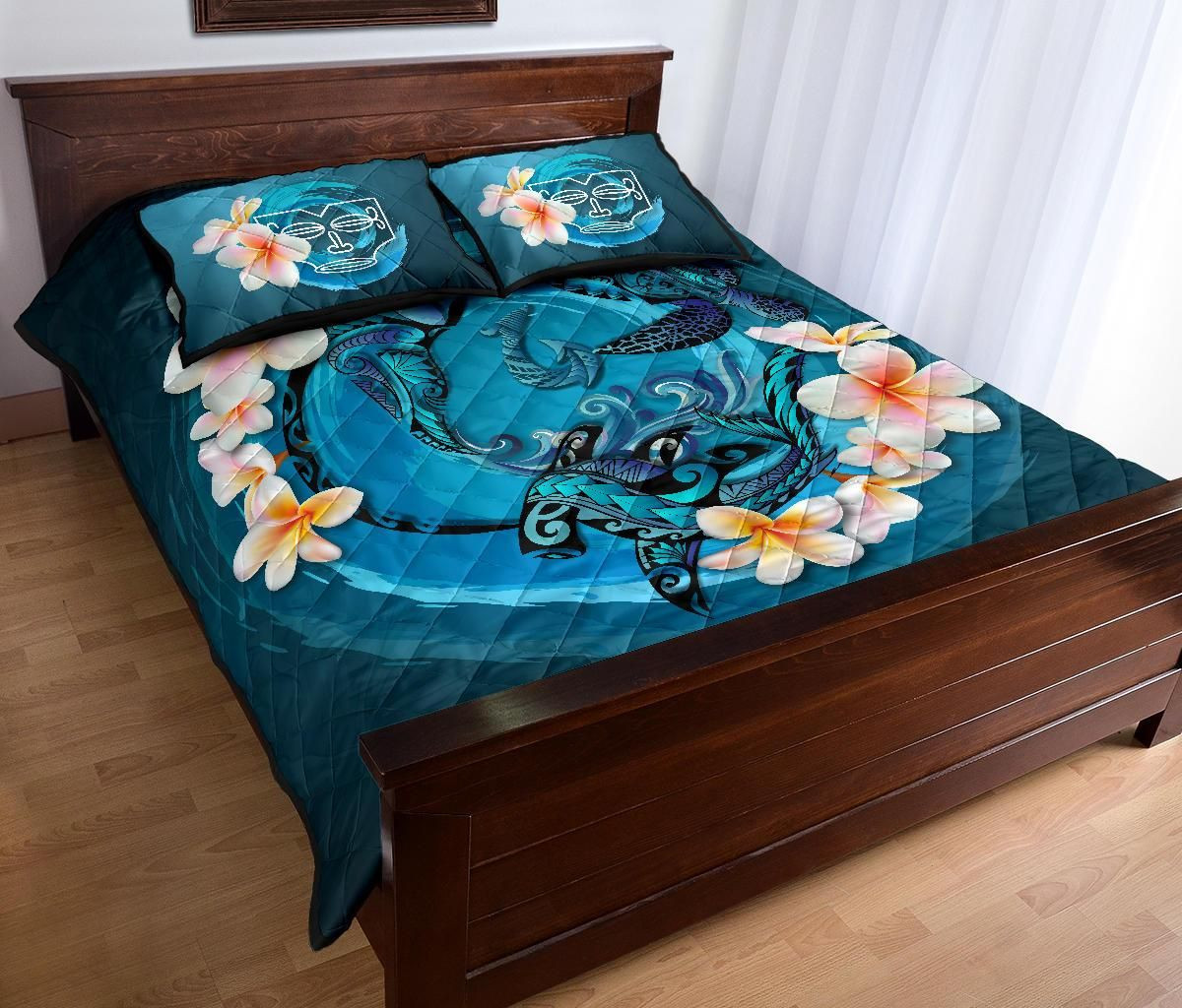 New Zealand Quilt Bed Set, Blue Plumeria Animal Turtle Tattoo A24