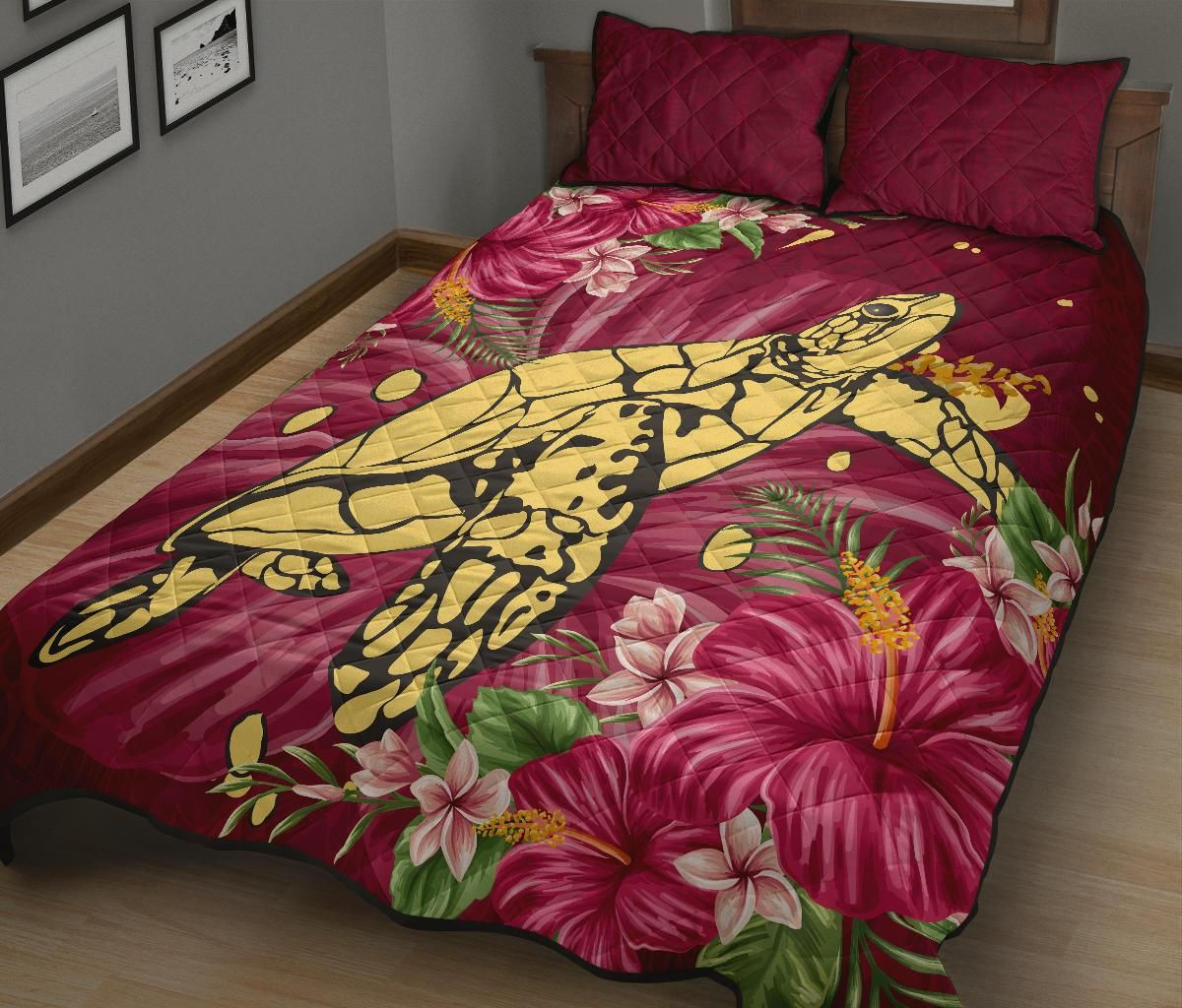 New Zealand Quilt Bed Set - Turtle Polynesian Hibiscus A24